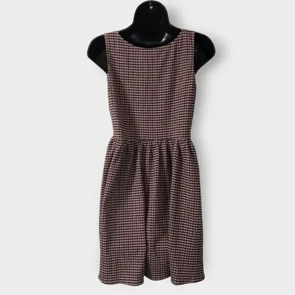 Disturbia Midora Crinkle Check Plaid Mini Skater Dress Pink Black Sz 2US Goth - Picture 6 of 11